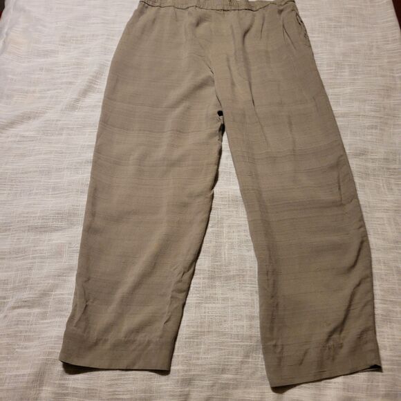 Womens Silk Pants Size Medium Green Waist Tie Casual Summer Pull On Pockets - Picture 8 of 9